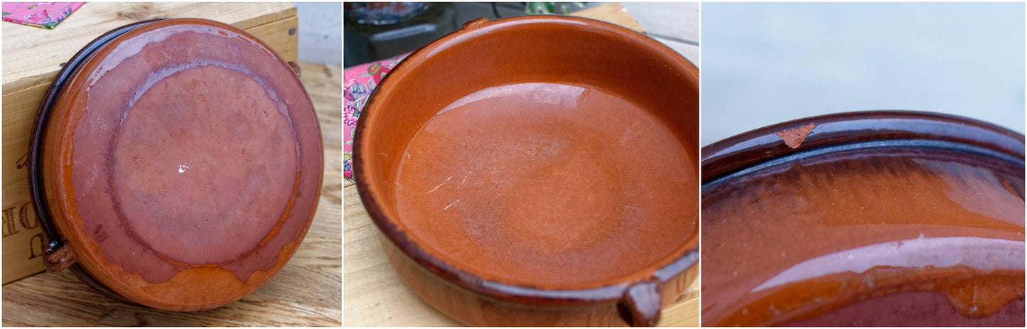 French Vintage Glazed Ceramic Stoneware Casserole Dishes Gratin Pots Terre Cuite