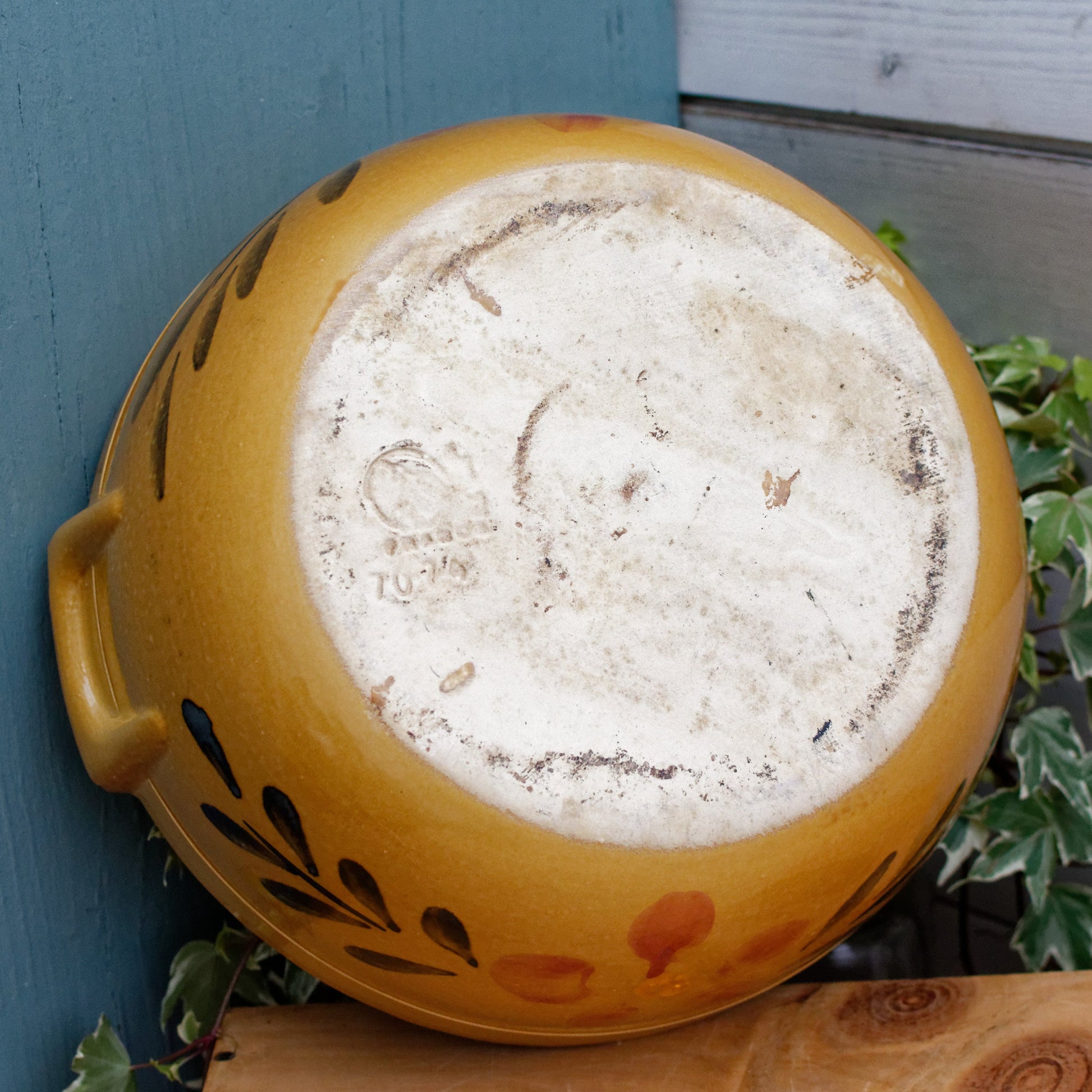 French Vintage Stoneware Glazed Sandstone Mixing Bowl