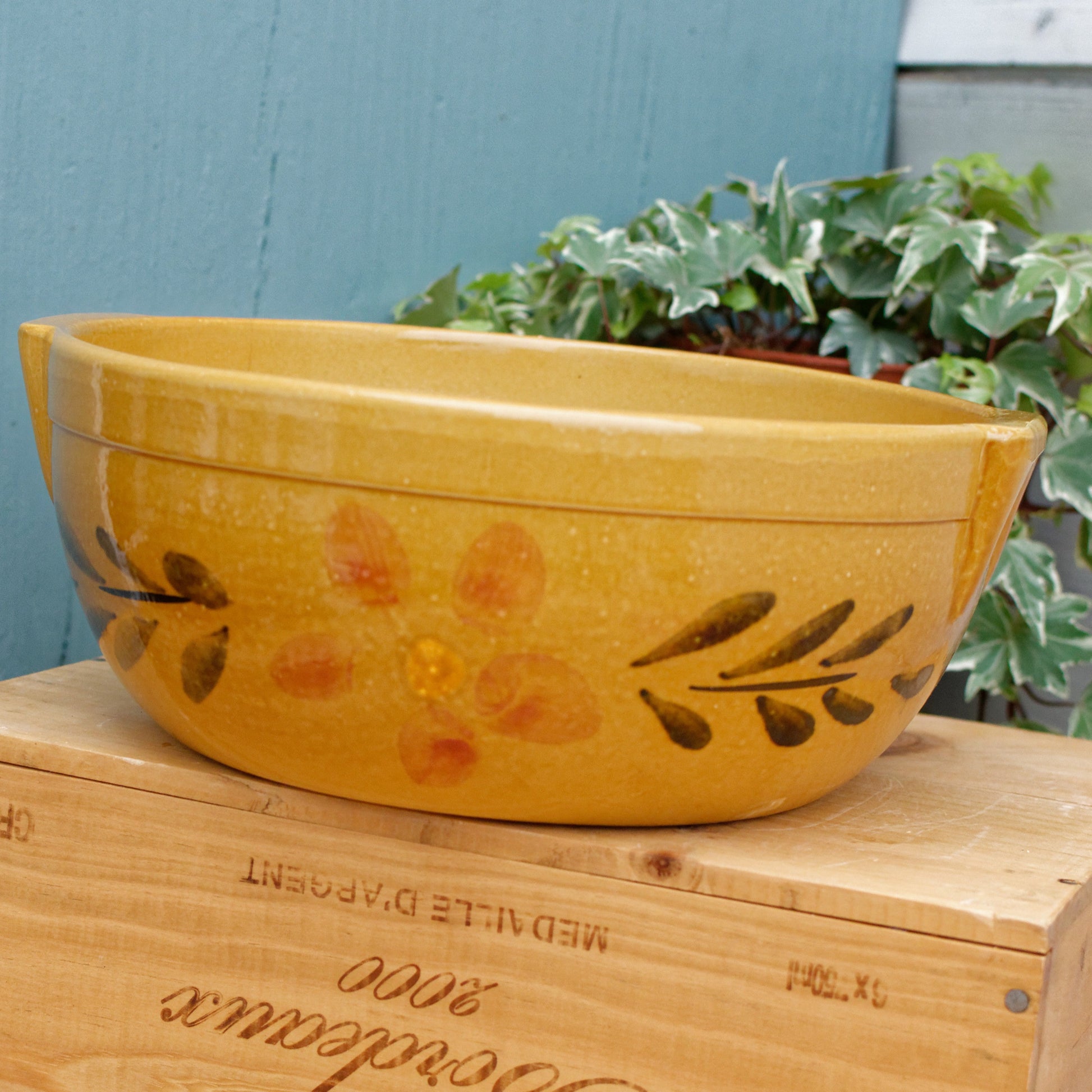 French Vintage Stoneware Glazed Sandstone Mixing Bowl