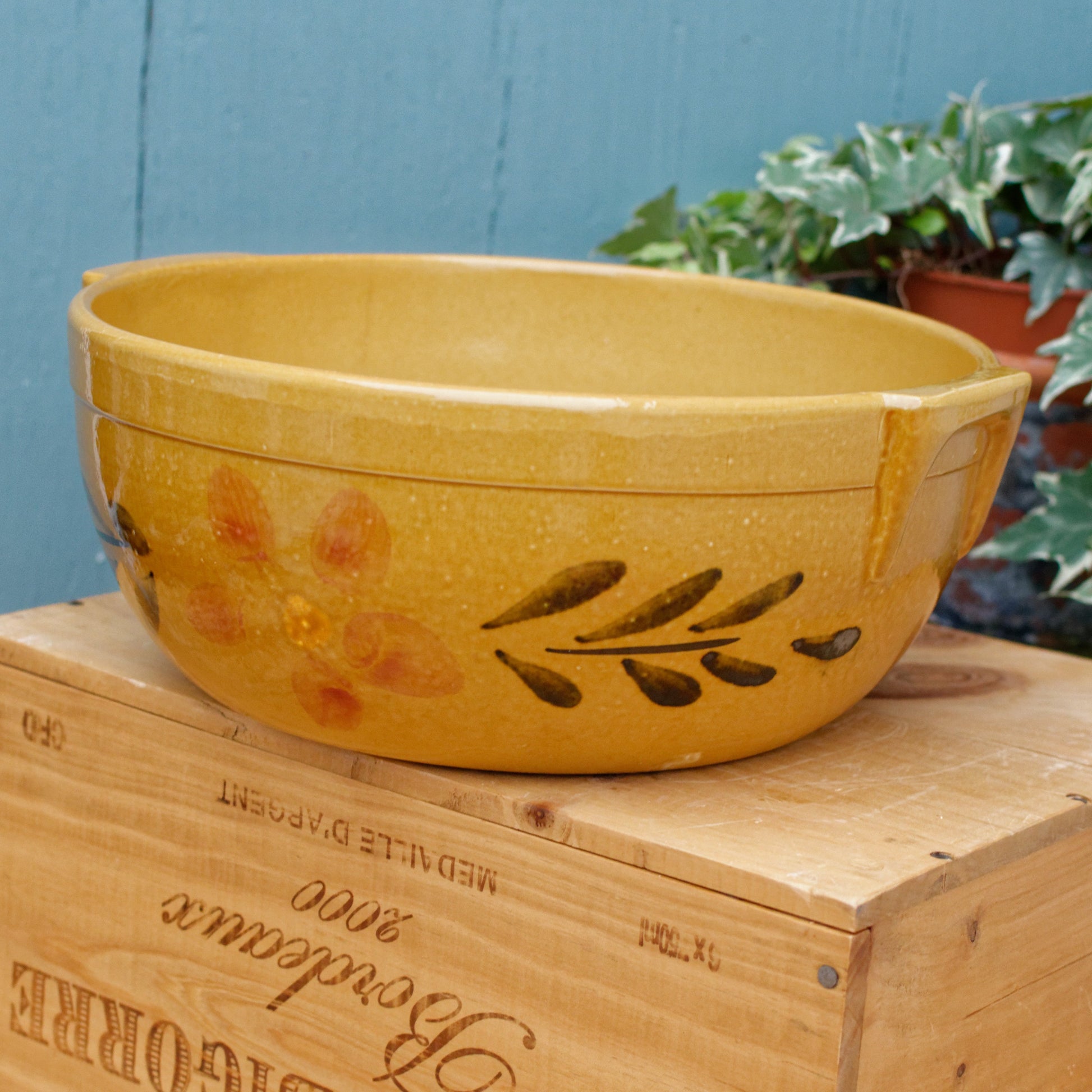 French Vintage Stoneware Glazed Sandstone Mixing Bowl