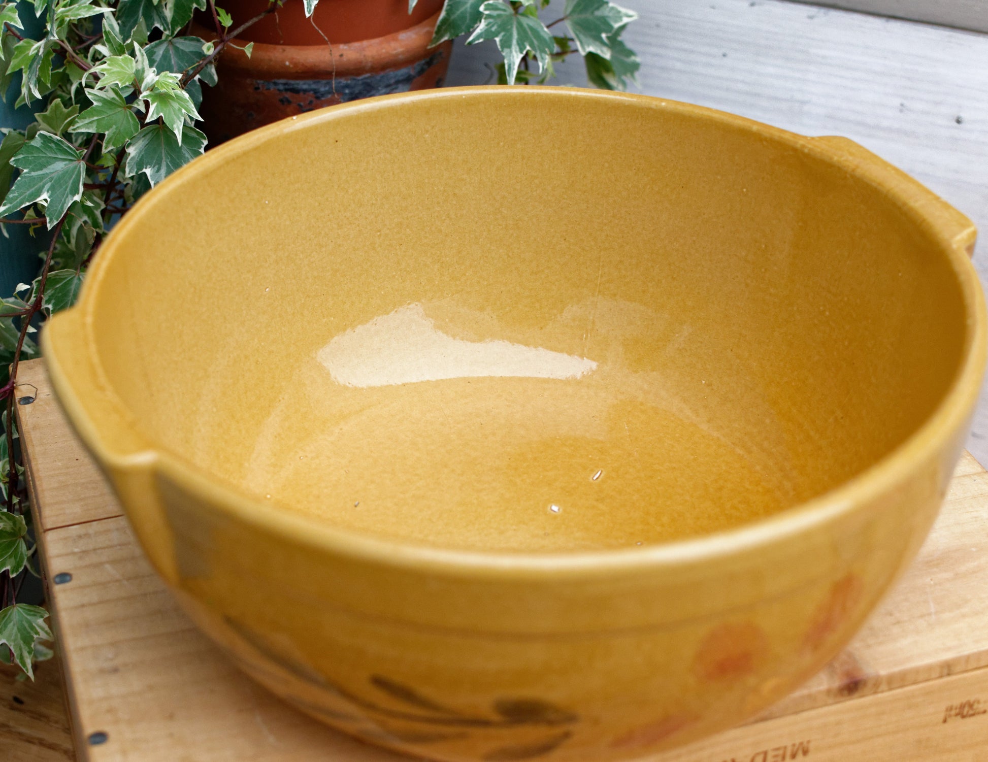 French Vintage Stoneware Glazed Sandstone Mixing Bowl