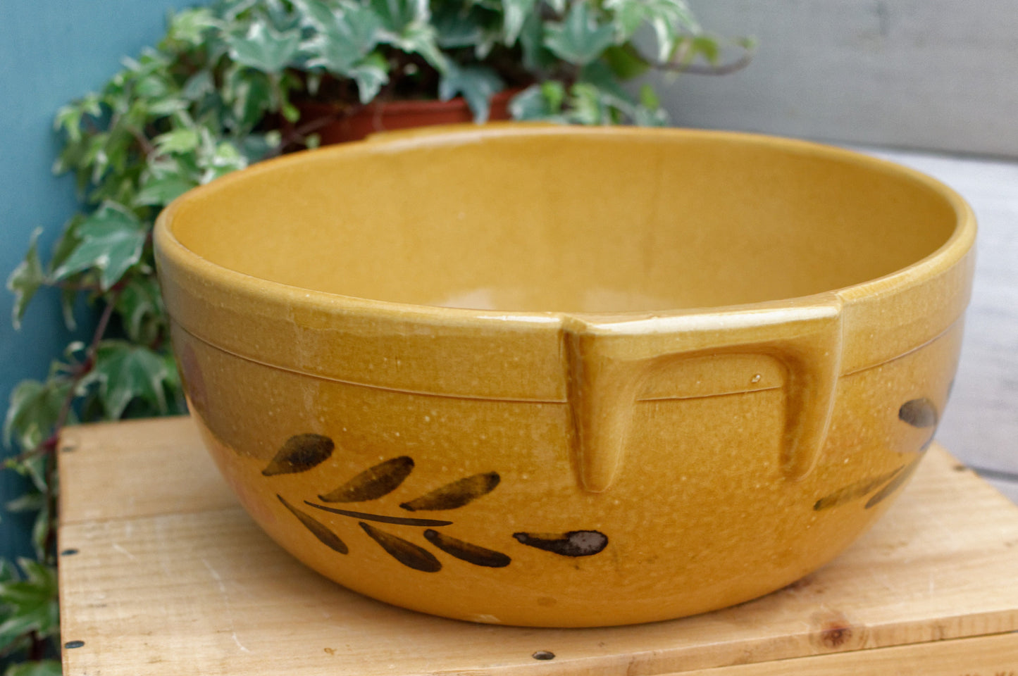 French Vintage Stoneware Glazed Sandstone Mixing Bowl