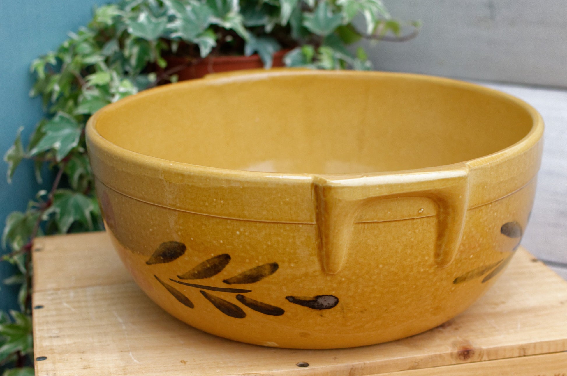 French Vintage Stoneware Glazed Sandstone Mixing Bowl