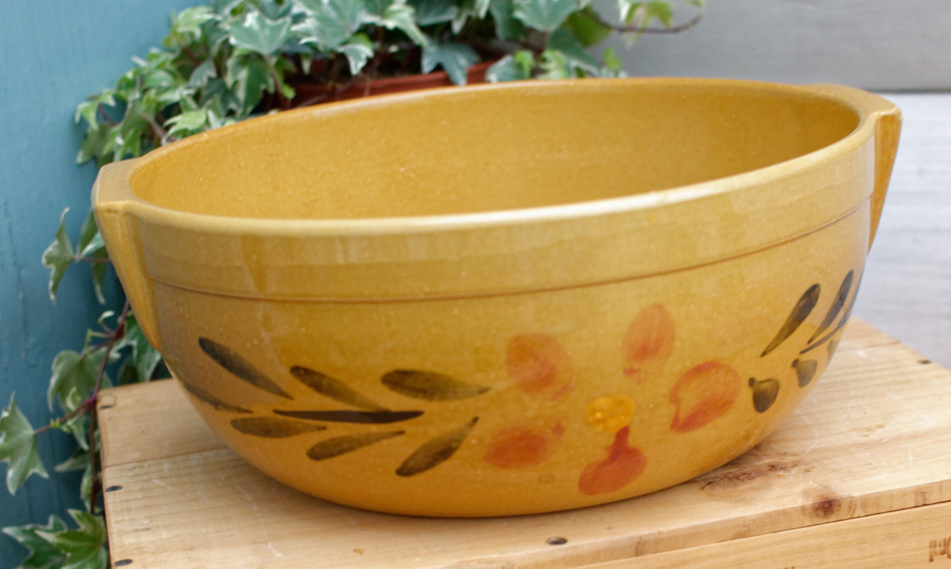French Vintage Stoneware Glazed Sandstone Mixing Bowl