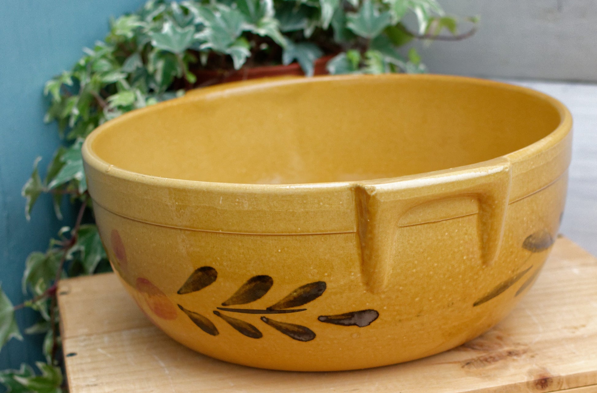 French Vintage Stoneware Glazed Sandstone Mixing Bowl
