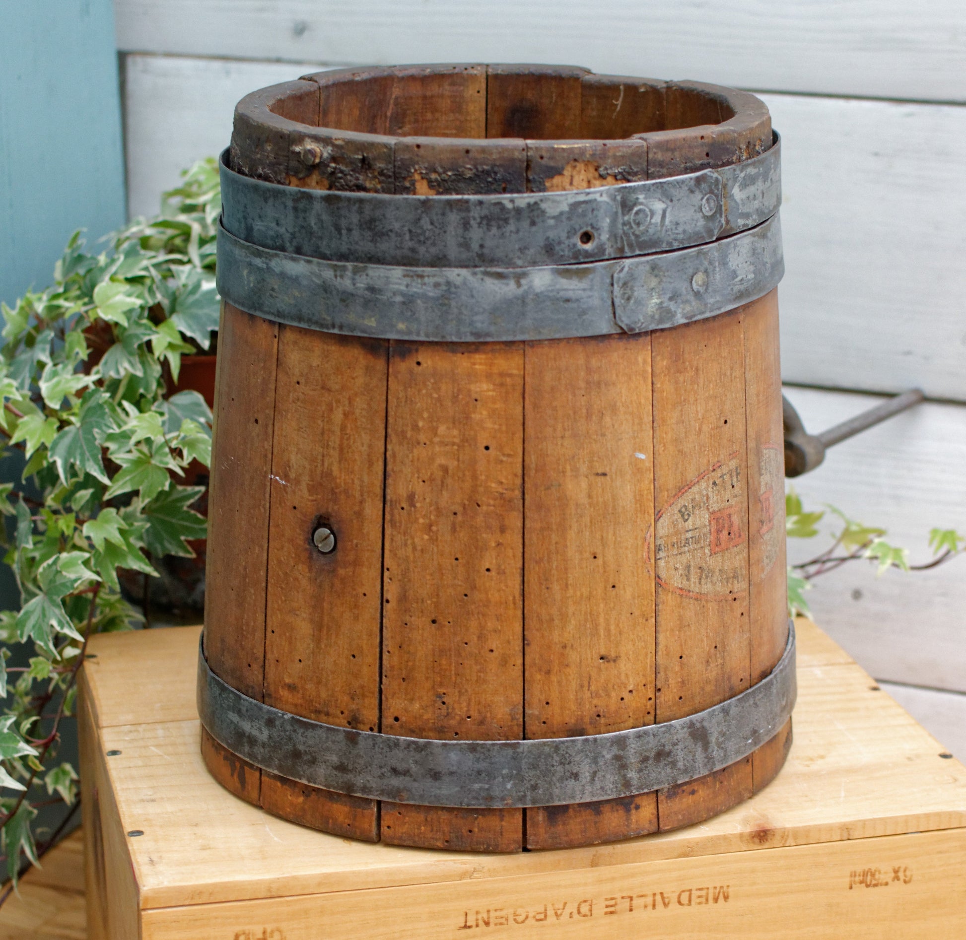Baratte Brevetee Fabrication PERLOR Francaise French Antique Wooden Butter Churn