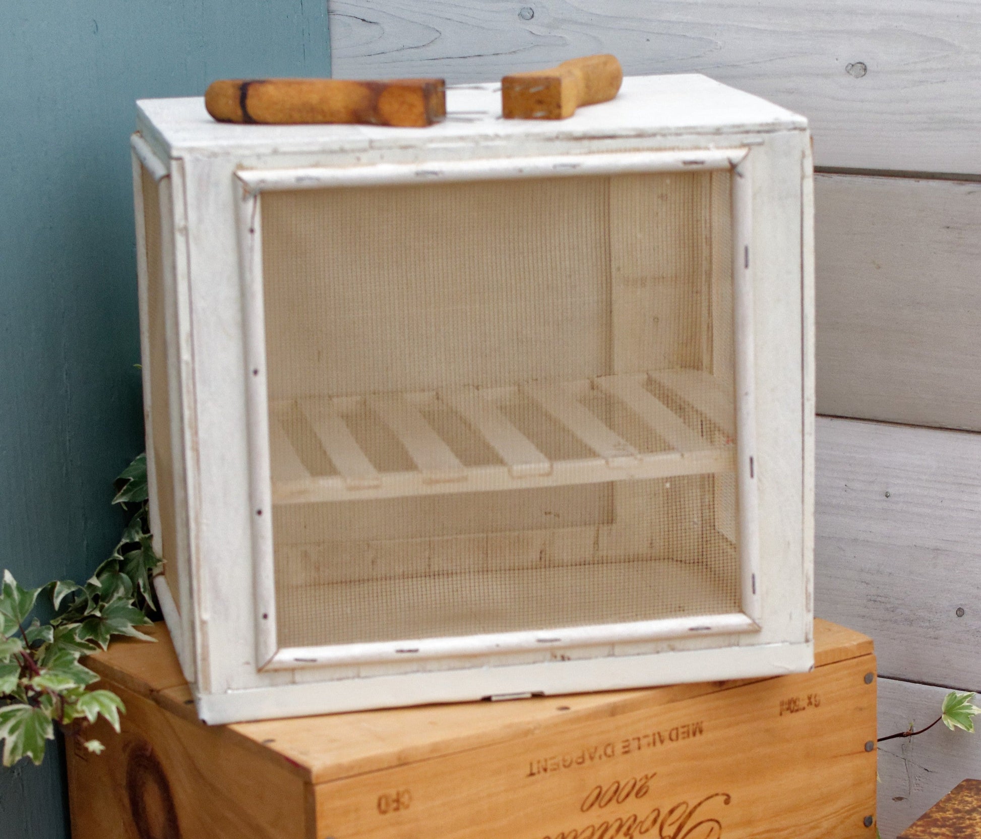 Garde Manger Fromagier French Antique Wooden Hanging Cheese Storage Box Rustic Farmhouse Cooling Mesh Closet