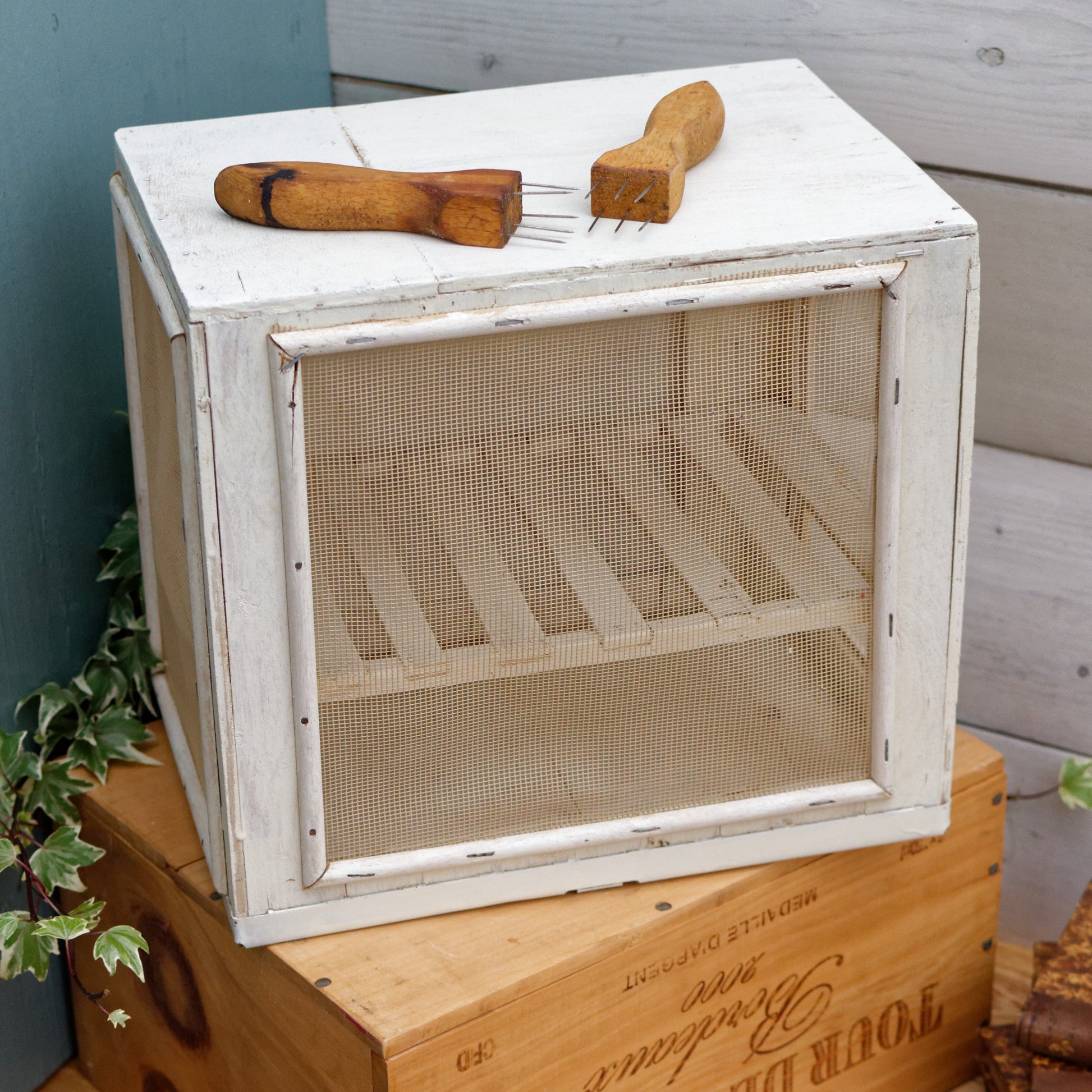 Garde Manger Fromagier French Antique Wooden Hanging Cheese Storage Box Rustic Farmhouse Cooling Mesh Closet