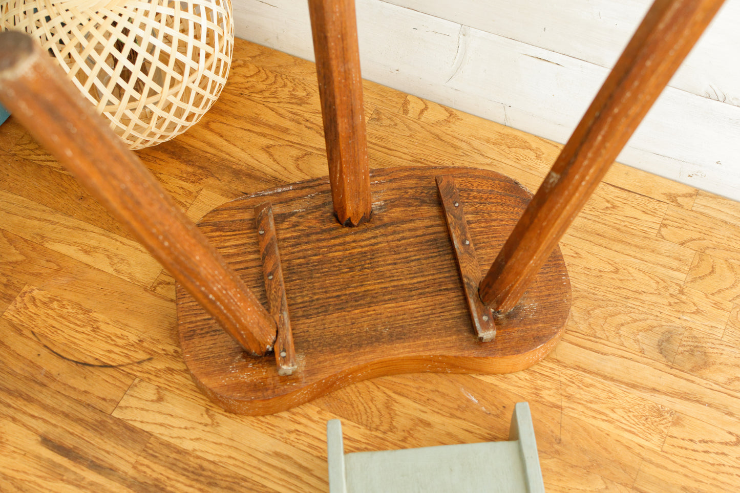 French Vintage Handmade 3 Legged Wooden Stool with Small Storage Drawer Decorative Tripod Farmhouse Milk Stool Refurbished