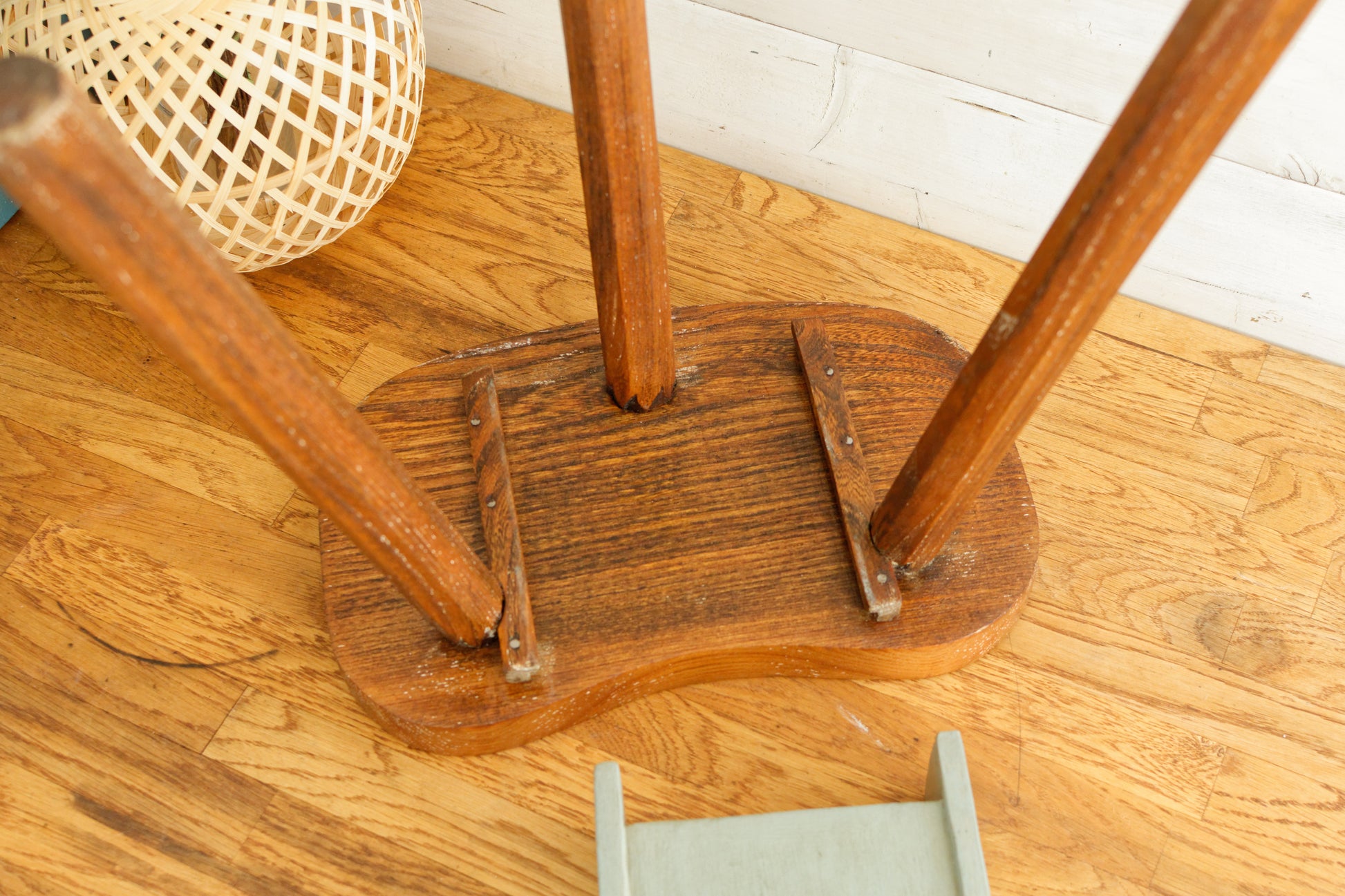 French Vintage Handmade 3 Legged Wooden Stool with Small Storage Drawer Decorative Tripod Farmhouse Milk Stool Refurbished
