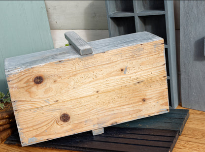 French Vintage Wooden Carrier with Compartments, Handle & Cover Farmhouse Storage Carrier RESTORED