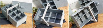 French Vintage Wooden Carrier with Compartments, Handle & Cover Farmhouse Storage Carrier RESTORED