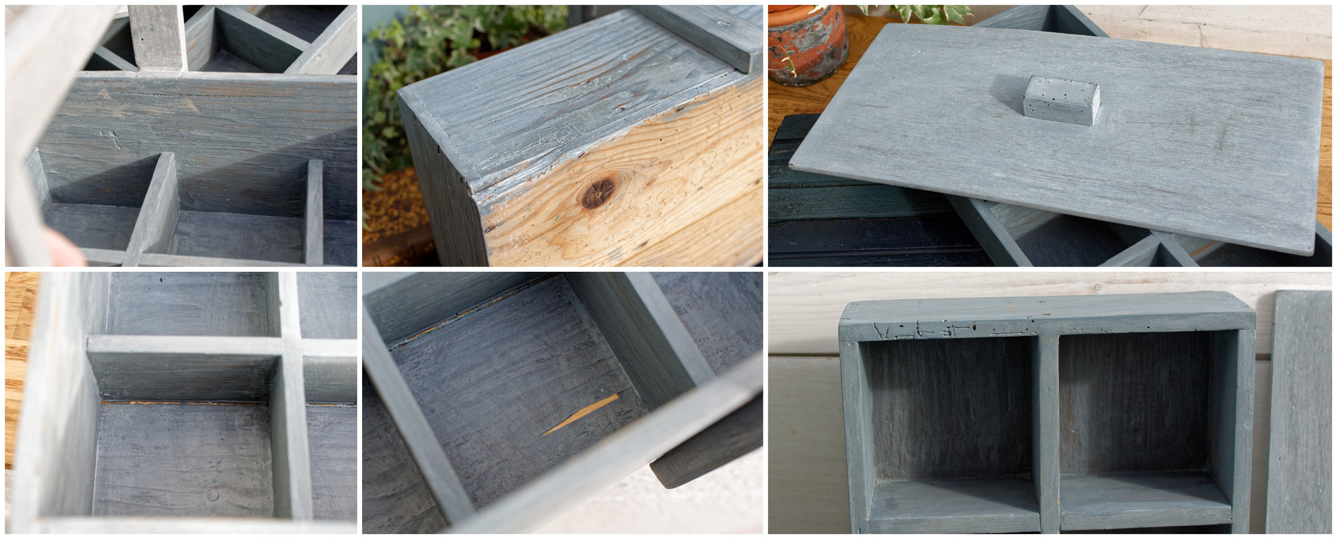 French Vintage Wooden Carrier with Compartments, Handle & Cover Farmhouse Storage Carrier RESTORED