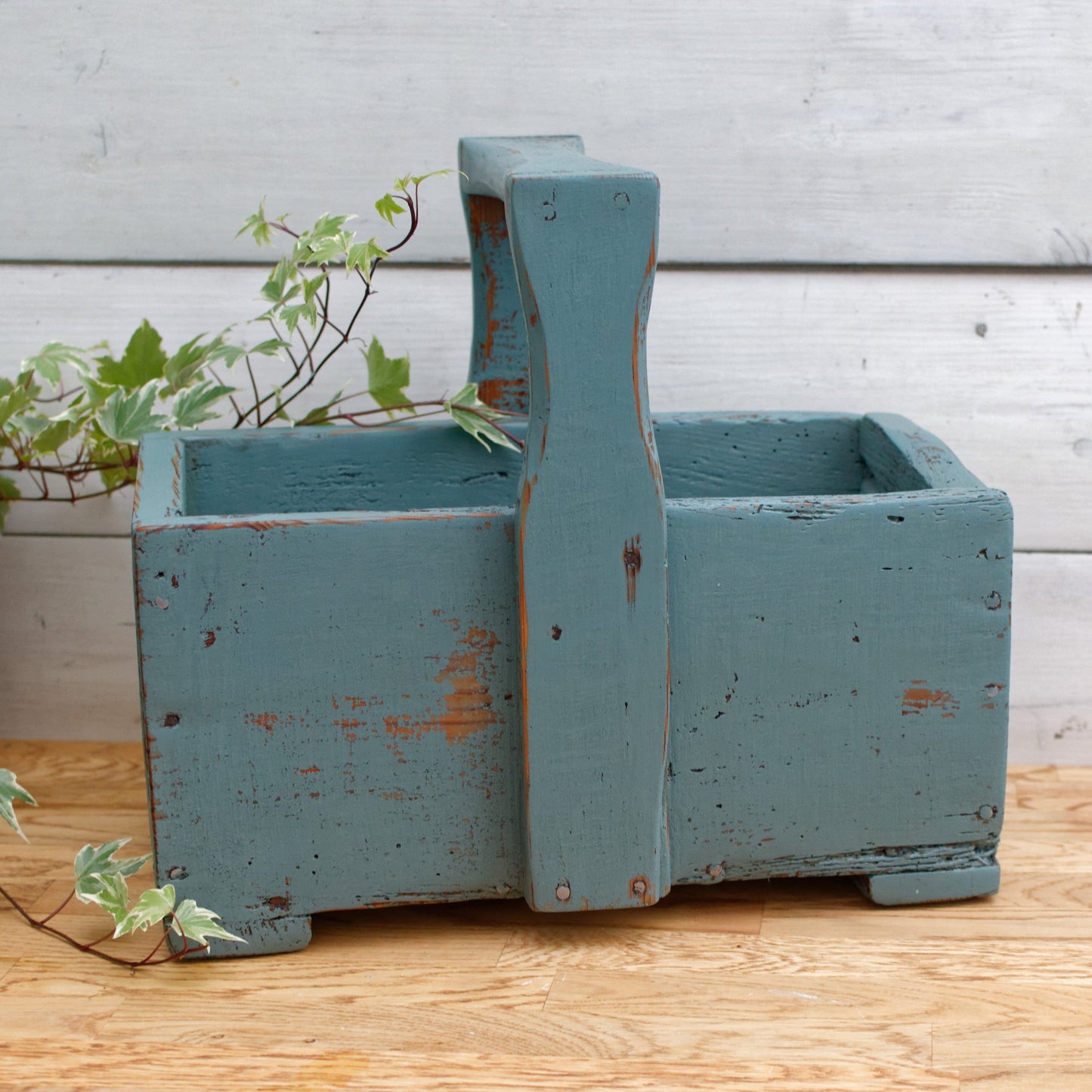 French Vintage Wooden Storage box carrier French Farmhouse Restored