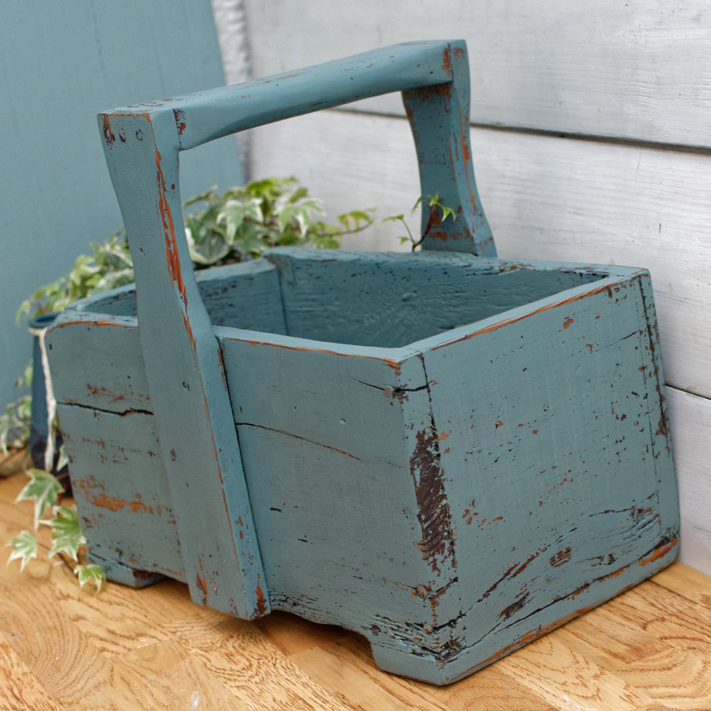 French Vintage Wooden Storage box carrier French Farmhouse Restored