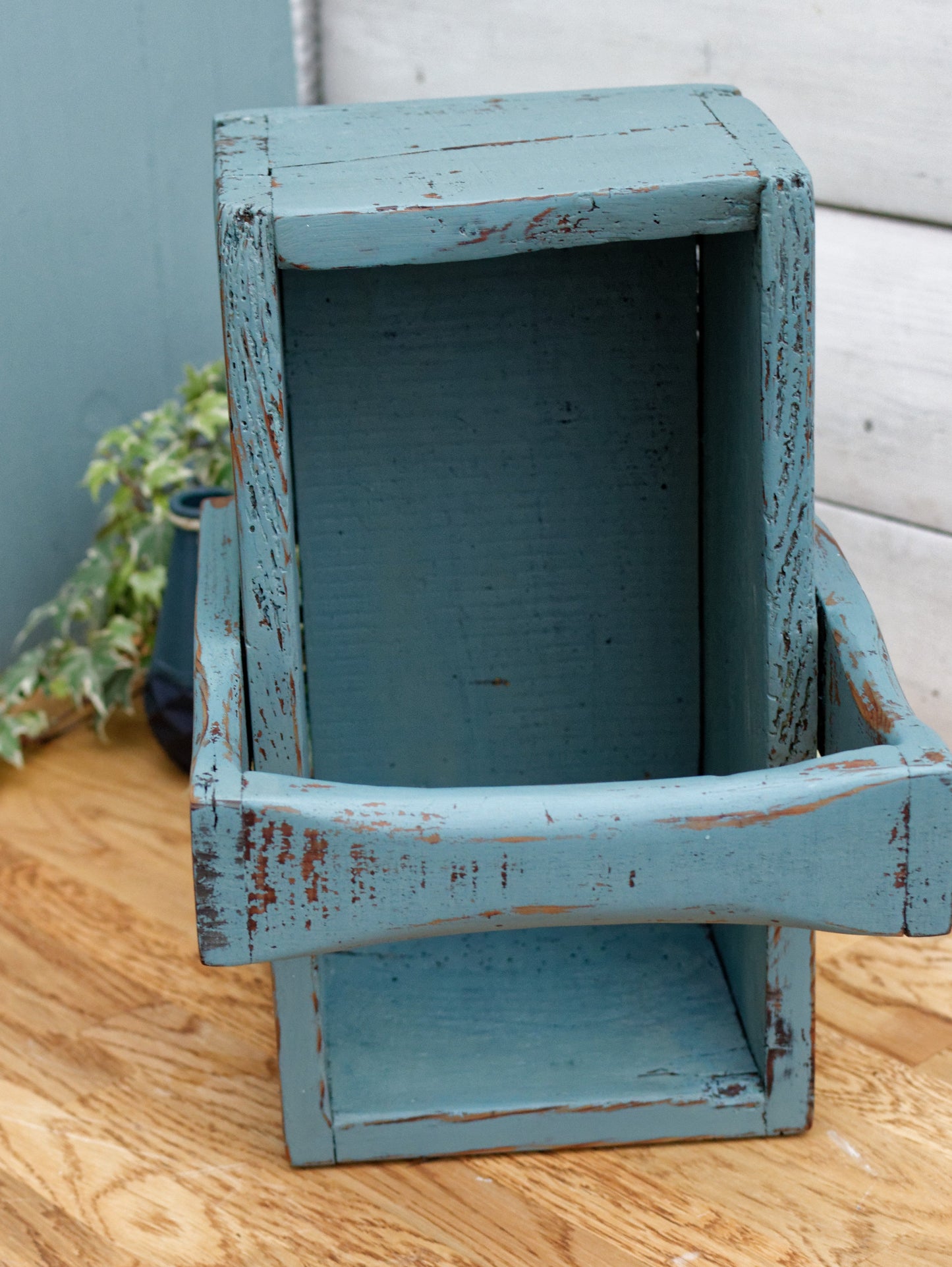 French Vintage Wooden Storage box carrier French Farmhouse Restored