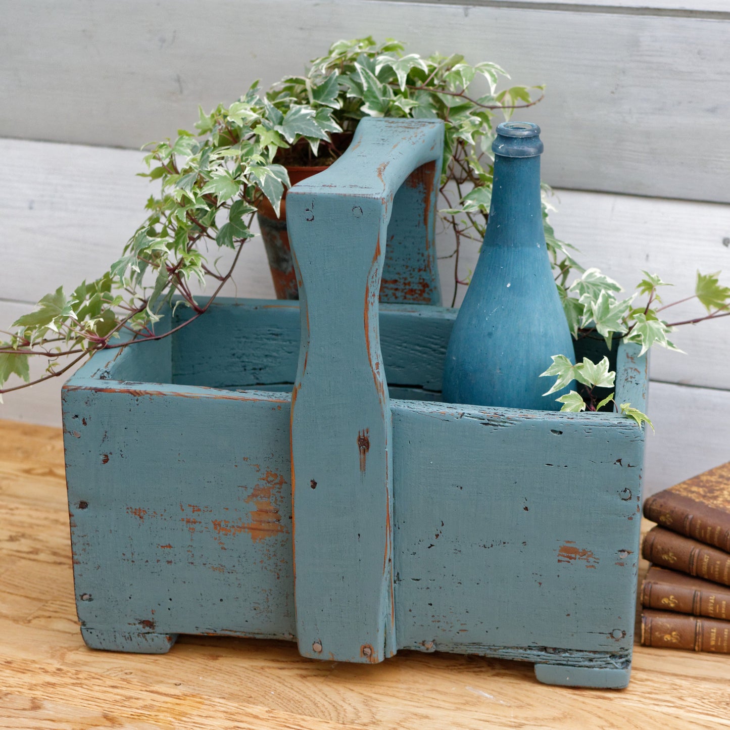 French Vintage Wooden Storage box carrier French Farmhouse Restored