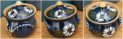 French Vintage Blue & Green Glazed Stoneware Covered Pot "POELON" Marmite ALSACE Terre de SOUFFLENHEIM IG FRIEDMANN Glazed Enameled Terre Cuites Vernissee