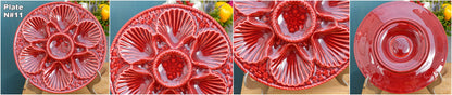 French Vintage Barbotine Majolica Style RED Oyster Huître Shellfish Plate