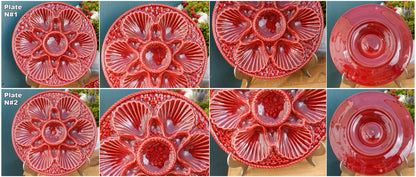 French Vintage Barbotine Majolica Style RED Oyster Huître Shellfish Plate