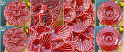 French Vintage Barbotine Majolica Style RED Oyster Huître Shellfish Plate