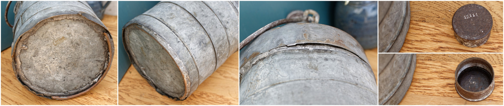 French Antique Fuel (Oil, Gas, Kerosene) Canister ESTABLISSEMENT LORIN Galvanzied Zinc Metal Oil Can