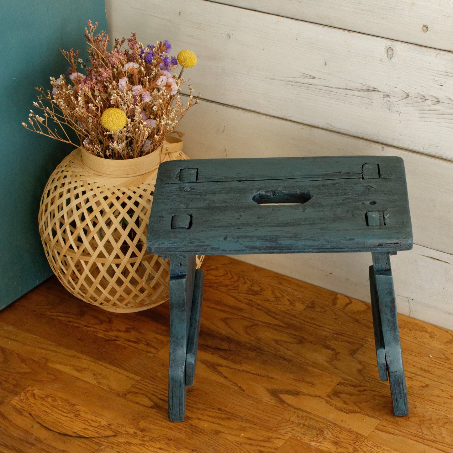 French Vintage Small Wooden Stool Bench Wooden Footstool Stool Decorative Farmhouse Stool Refurbished