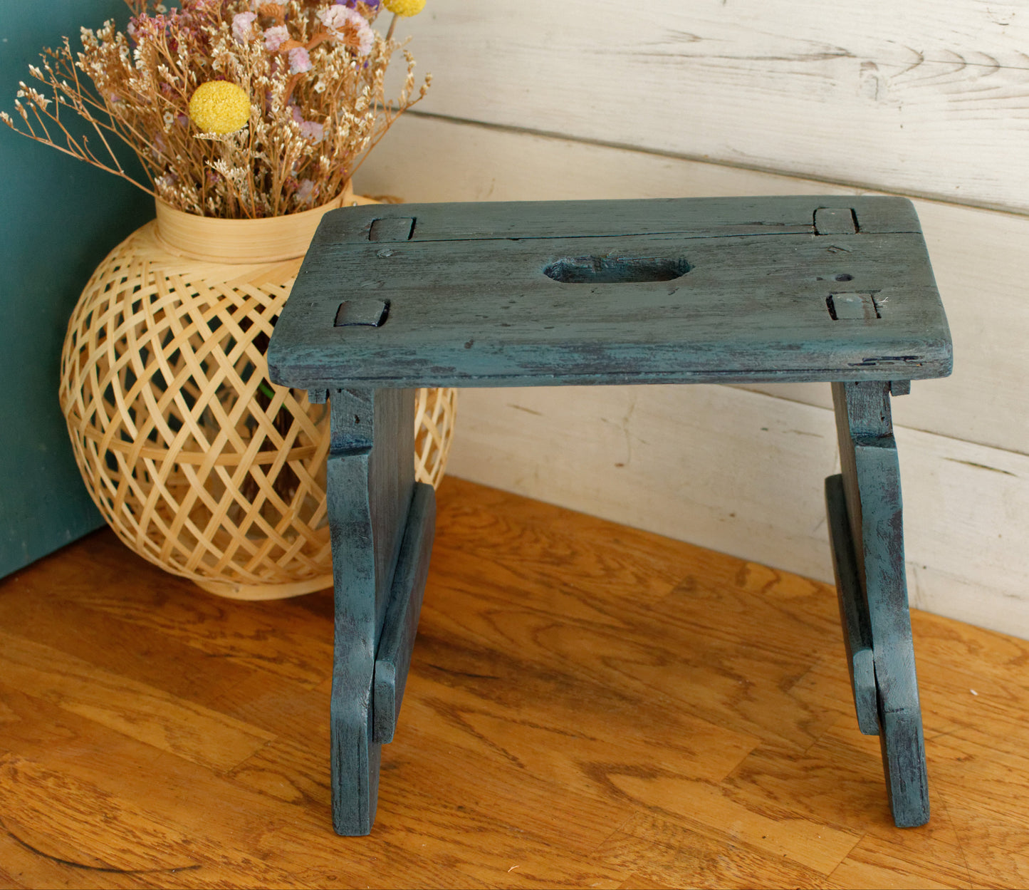 French Vintage Small Wooden Stool Bench Wooden Footstool Stool Decorative Farmhouse Stool Refurbished