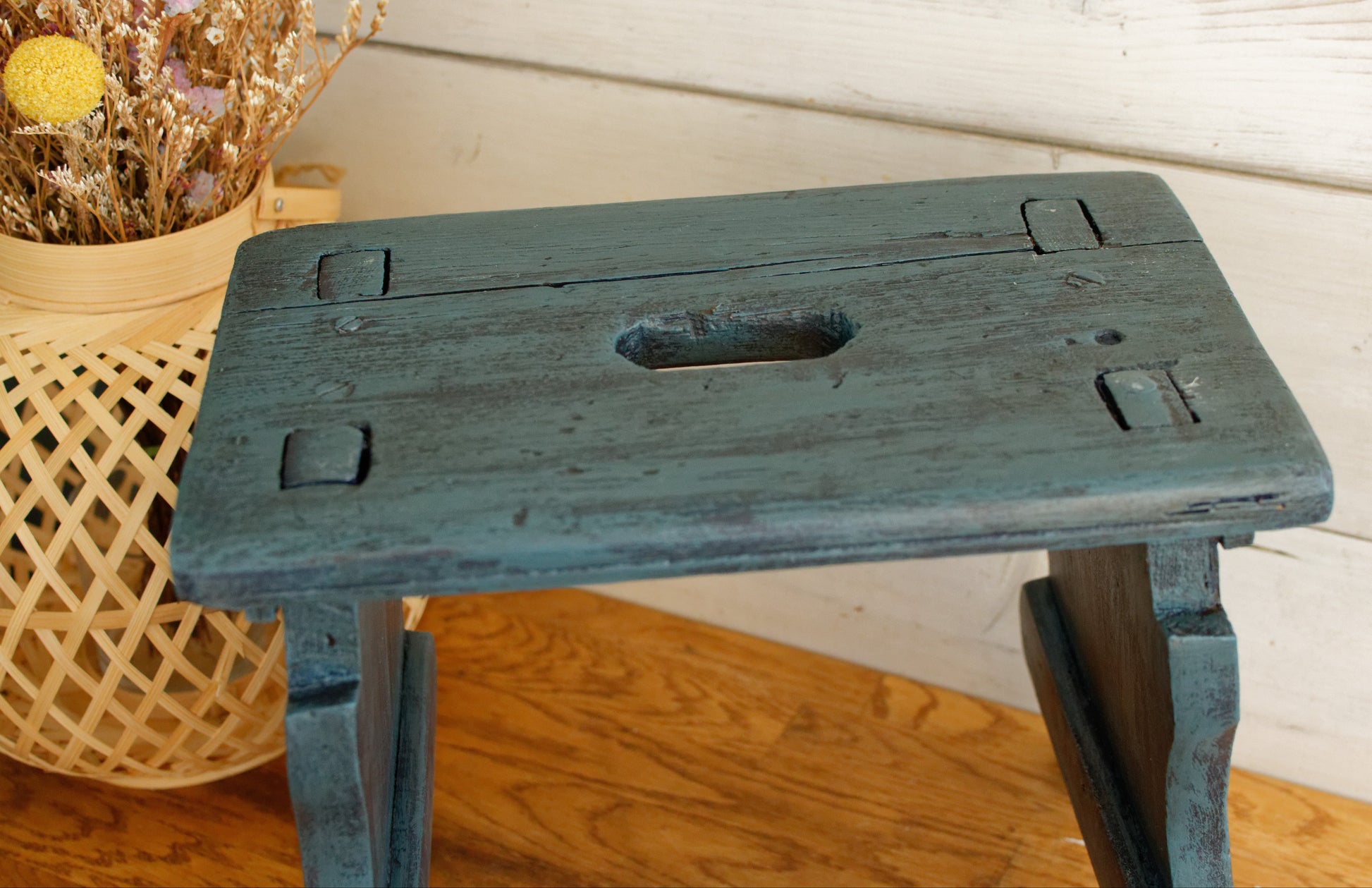 French Vintage Small Wooden Stool Bench Wooden Footstool Stool Decorative Farmhouse Stool Refurbished