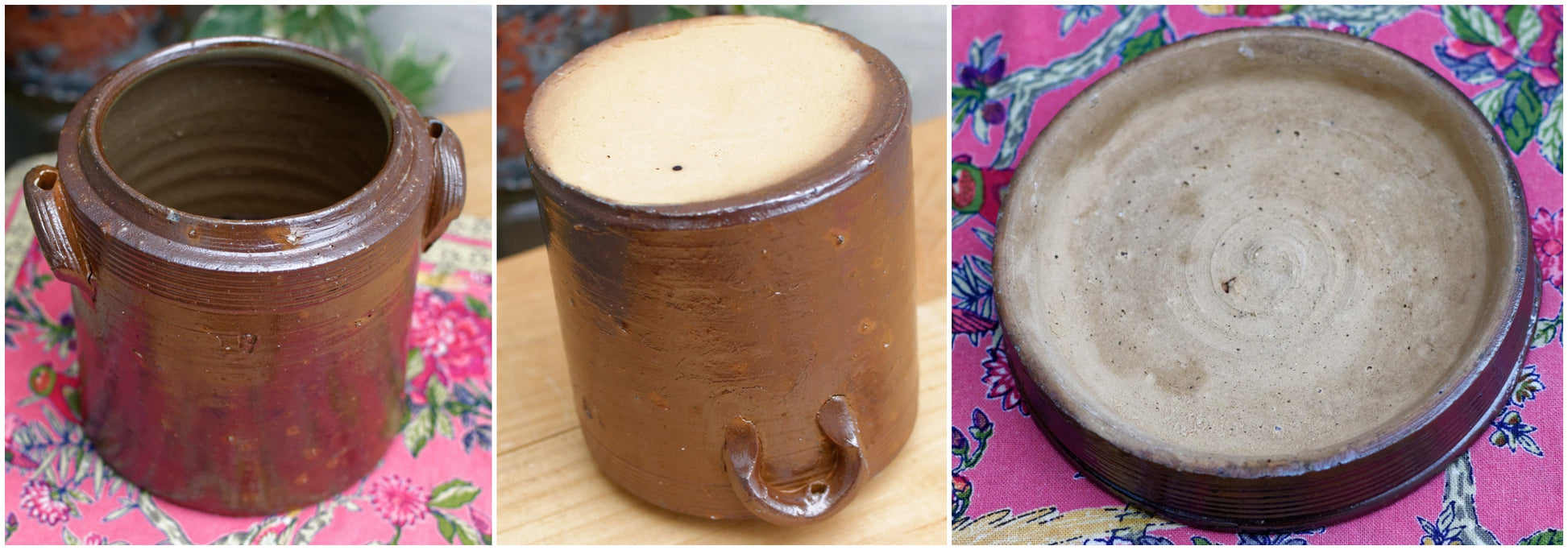 French Vintage Saloir Antique Dark Brown Stoneware Lidded Pot Glazed Sandstone Terre Cuite