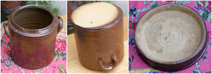 French Vintage Saloir Antique Dark Brown Stoneware Lidded Pot Glazed Sandstone Terre Cuite