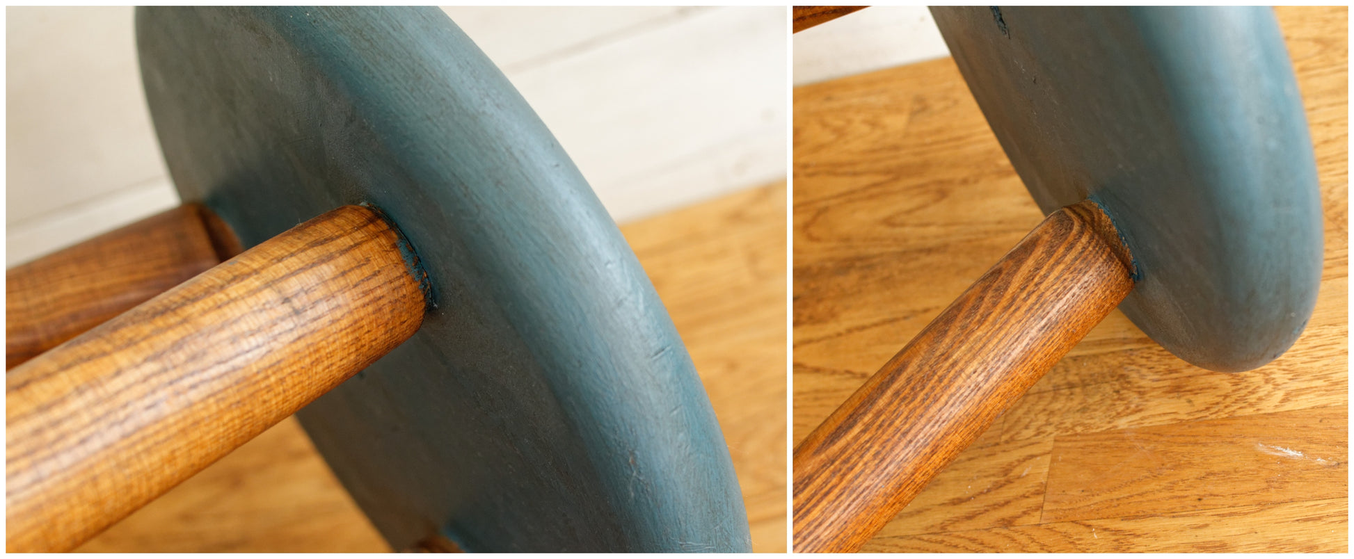 French Vintage Round Wooden Stool Solid Wood Three Legged Farm Milk Stool Refurbished