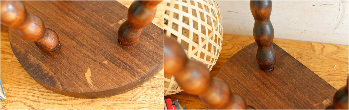 French Vintage 3 Bobbin Style Braced Legs Wooden Stool Tripod Swivel Support Decorative Farmhouse Milk Stool Refurbished