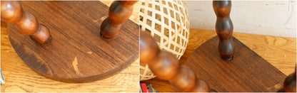 French Vintage 3 Bobbin Style Braced Legs Wooden Stool Tripod Swivel Support Decorative Farmhouse Milk Stool Refurbished