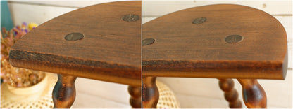 French Vintage Wooden Tabouret Farm Milk Stool ~ 3 Leg Braced Bobbin Style Wooden Stool ~ Tripod Swivel Support Legs ~ Refurbished