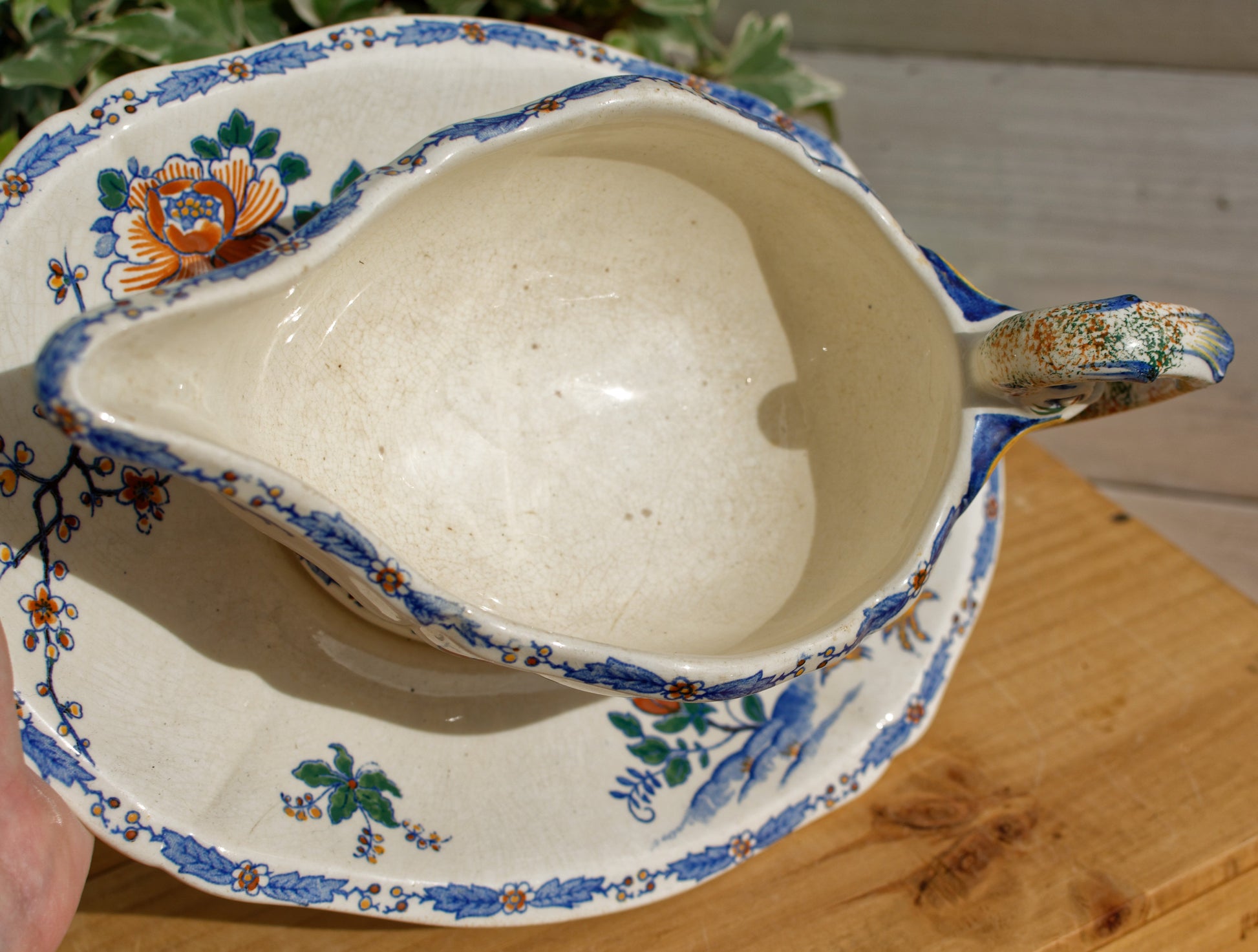 GIEN Coq Motif French Antique Ironstone Gravy Dish Saucier Terre de Fer