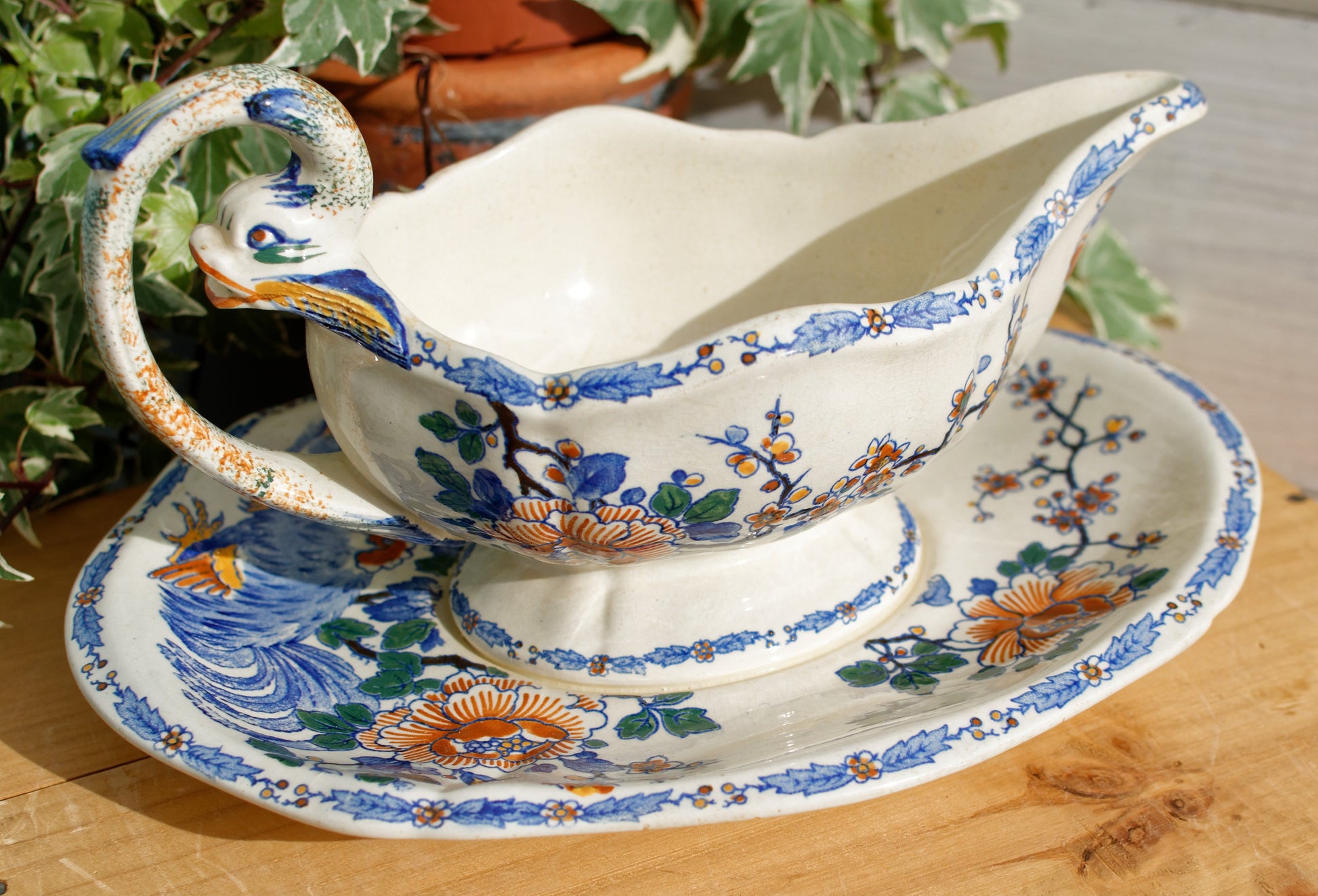 GIEN Coq Motif French Antique Ironstone Gravy Dish Saucier Terre de Fer