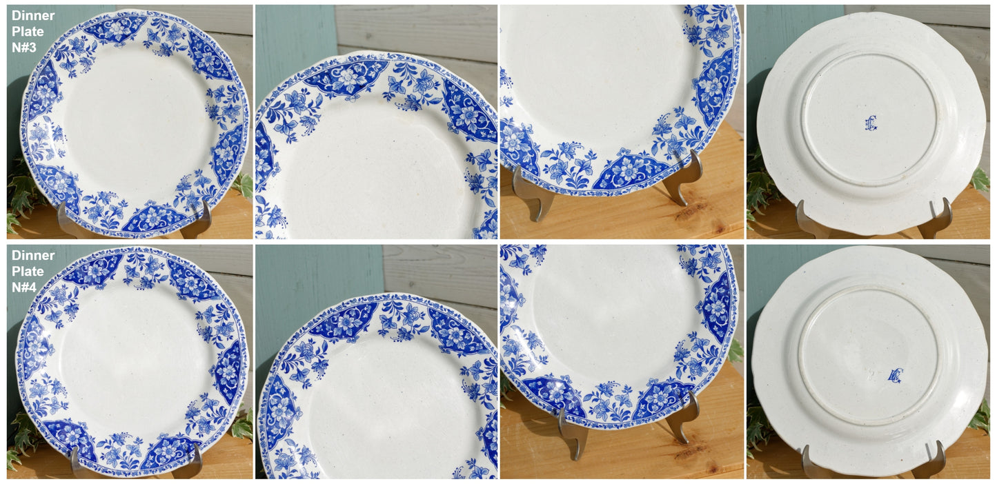 1900s GIEN French Antique Ironstone Blue Transferware Plate Terre de Fer Faience