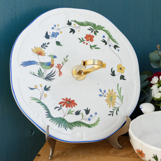 French Vintage Hand-Painted Ironstone Oiseau des Paradis Faiencerie de Gien Terre de Fer 