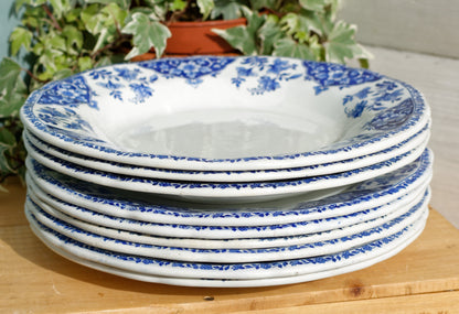 1900s GIEN French Antique Ironstone Blue Transferware Plate Terre de Fer Faience