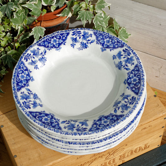 1900s GIEN French Antique Ironstone Blue Transferware Plate Terre de Fer Faience