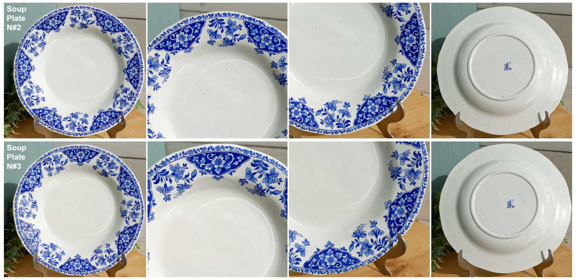 1900s GIEN French Antique Ironstone Blue Transferware Plate Terre de Fer Faience