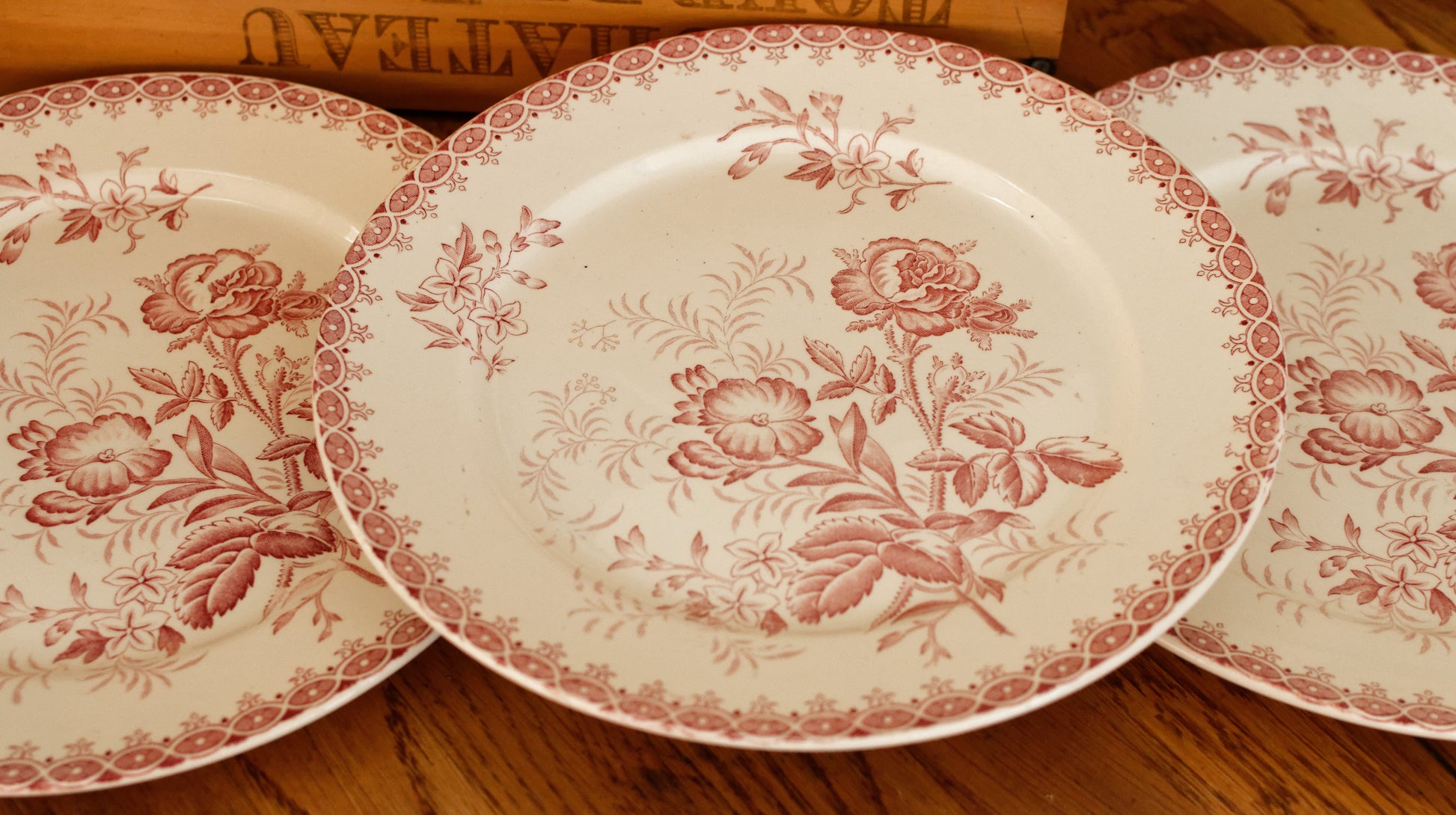 GIROFLEE Boch Freres (BF) Belgian Antique Ironstone Red Transferware Dinner Plate Terre de Fer en Faience