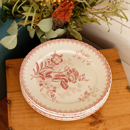 GIROFLEE Boch Freres (BF) Belgian Antique Ironstone Red Transferware Dinner Plate Terre de Fer en Faience