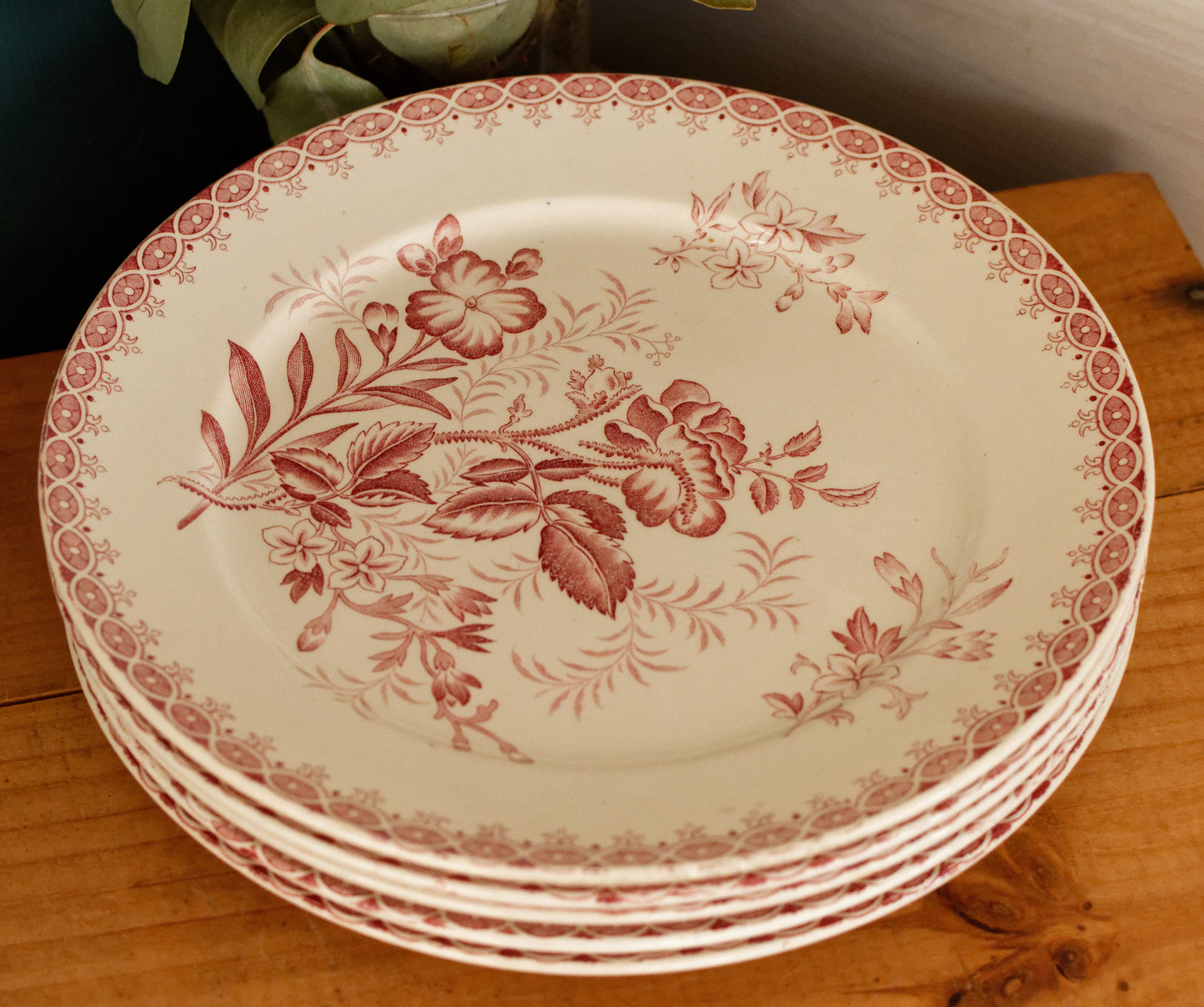 GIROFLEE Boch Freres (BF) Belgian Antique Ironstone Red Transferware Dinner Plate Terre de Fer en Faience