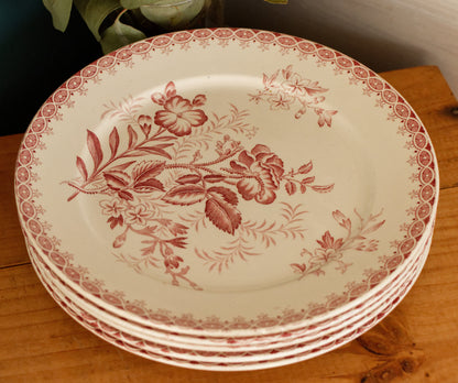 GIROFLEE Boch Freres (BF) Belgian Antique Ironstone Red Transferware Dinner Plate Terre de Fer en Faience