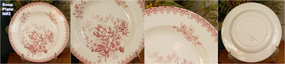 GIROFLEE Boch Freres (BF) Belgian Antique Ironstone Red Transferware Soup Plate Terre de Fer en Faience