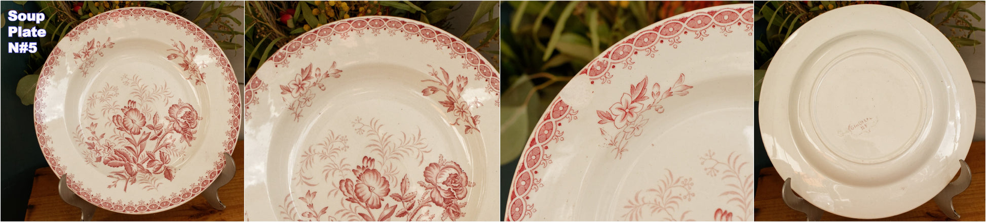 GIROFLEE Boch Freres (BF) Belgian Antique Ironstone Red Transferware Soup Plate Terre de Fer en Faience