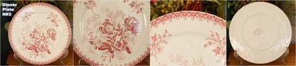 GIROFLEE Boch Freres (BF) Belgian Antique Ironstone Red Transferware Dinner Plate Terre de Fer en Faience