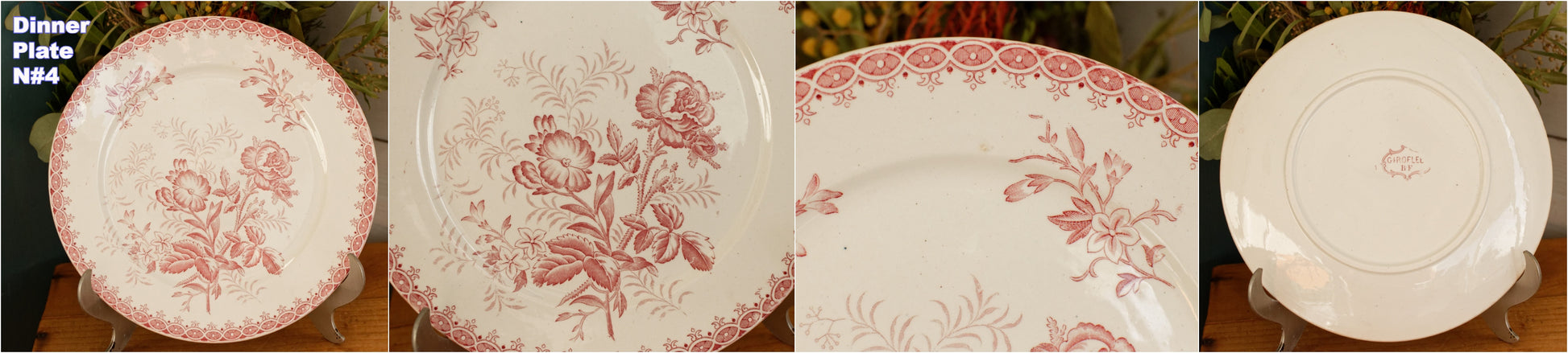 GIROFLEE Boch Freres (BF) Belgian Antique Ironstone Red Transferware Dinner Plate Terre de Fer en Faience